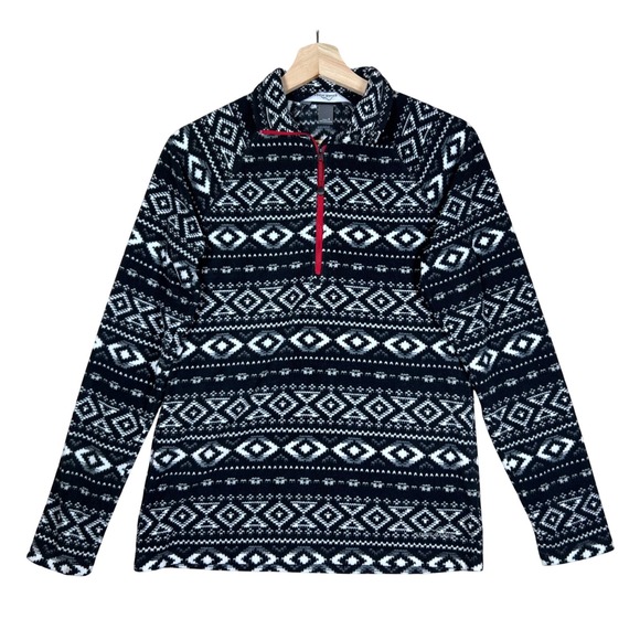 Eddie Bauer Womens Fleece Pullover Aztec Print Quarter Zip Black Small Nordic - Picture 1 of 10
